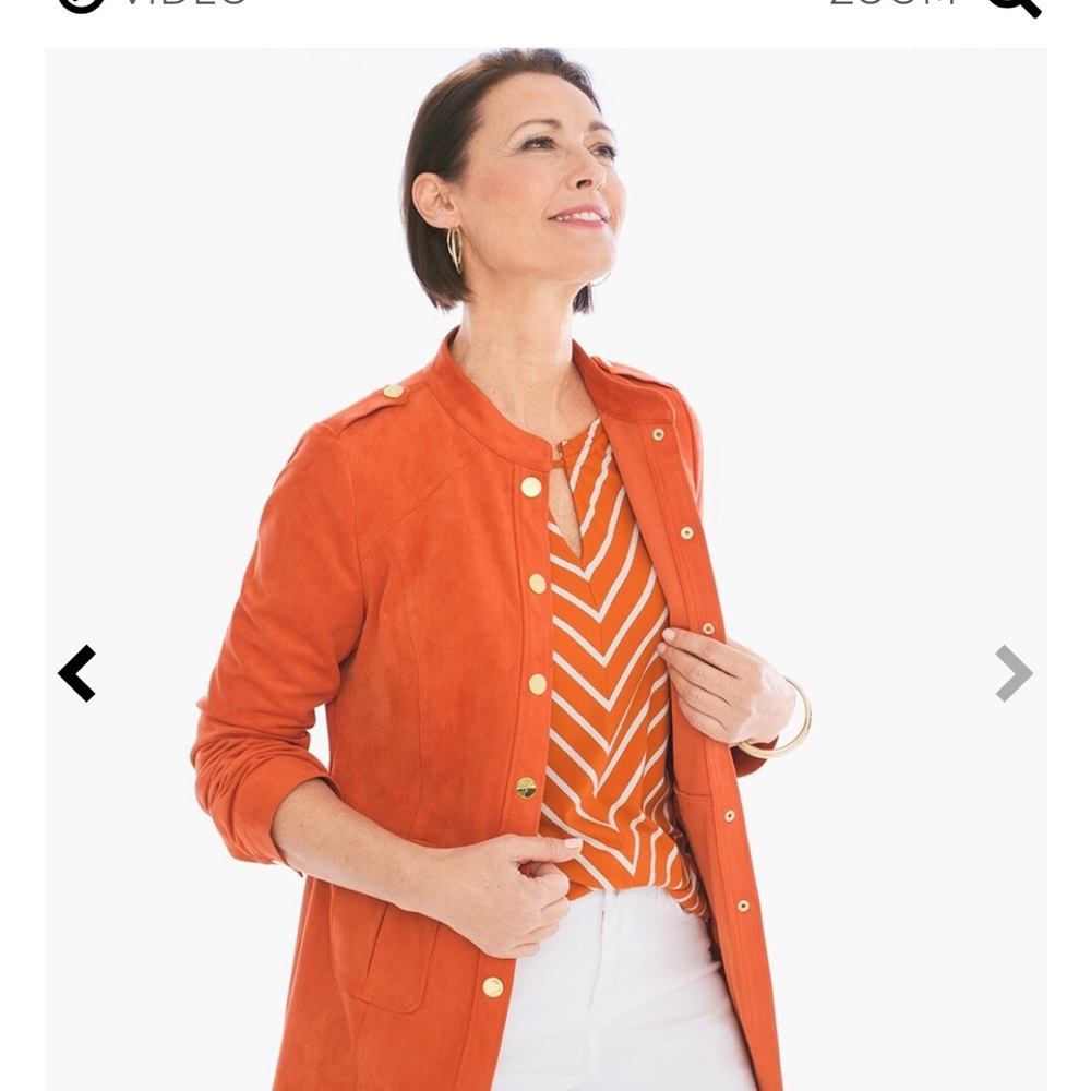 Chico’s Orange Faux Suede Military Inspired Snap Front Jacket - Medium - Picture 11 of 12